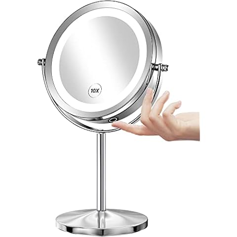 Gospire LED Makeup Mirror with Touch Screen Adjustable LED Light, 7 Inch Lighted Vanity Swivel Mirror 1x/10x Magnifying Double Sided Mirror (Dimmable Switch) Cover