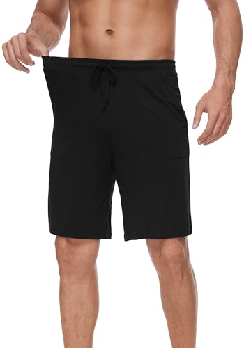 WiWi Viscose from Bamboo Pajamas Shorts for Men Soft Knit Pajama Sleep Bottoms Summer Pj Short Pants S-XXL, Black, Medium3