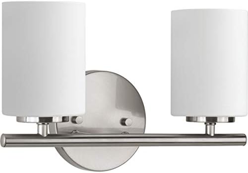 Replay Assortment 2-Gentle Etched White Glass Fashionable Tub Self-importance Gentle Brushed Nickel