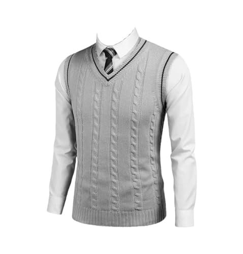 Mens Sweater Vest Color Blocking Design Slim Fit Knit Vest V Neck Preppy Style Sleeveless Pullover