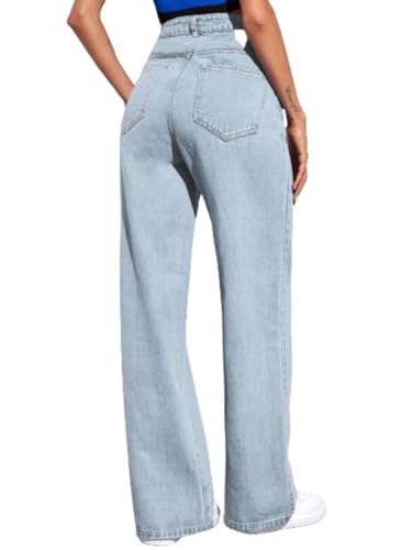 Image of KOTTY Women's High Waist Denim Jeans | Straight, Relaxed & Wide Leg Fit | Light Blue, Dark Blue & Black | Casual Regular Length Fashion Wear