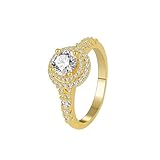 AMDXD Anillo solitario de oro amarillo de 9 K/14 K/18 K, anillo de boda clásico con moissanita, talla 47-65, color blanco, anillo de pareja Au375/585/750, oro auténtico, talla 47-65, Oro amarillo de
