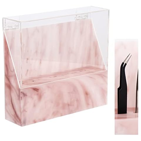 LXIANGN 8 Holes Dust-proof Eyelash Tweezers Holder Case Acrylic Marble Tweezer Stand Display Organizer with Cover for Lash Extensions (pink) Cover