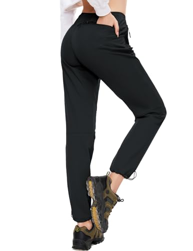 Sevego Outdoorhose Damen Lang Wanderhose Trekkinghose Wasserdicht Leicht High Waist Hose Funktionshose mit 4 Reißverschlusstaschen, 86cm, Schwarz, Medium