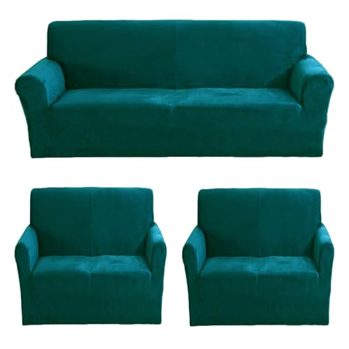 Image of Gifts Island Premium Velvet Sofa Cover 3 Seater and 2 Seater Fully Covered Universal 5 Seater Sofa Cover Non-Slip Sticky Elastic Stretchable Slipcover (Velvet Green)