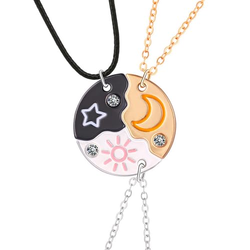 BFF Sun Moon Star Best Friend Forever Necklace 3 Pcs Puzzle Matching Pendant Necklaces Bestie Friendship Necklace Long Distance BFF Necklaces Gift for Friend Unisex