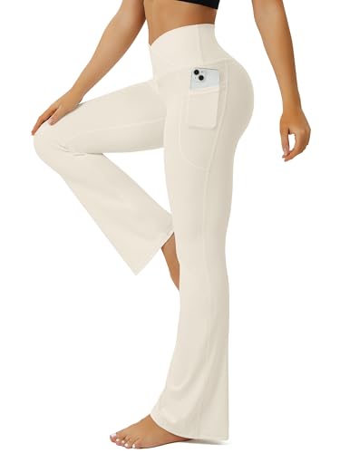 Image of FOHOFO Yoga Pants Women, Flare Leggings for Women with Pockets Crossover High Waisted Bootcut Yoga Pants