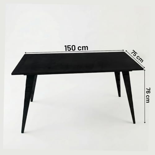 Image of FFO IRONCORE Dining Table with 1 Year Warranty | Modern Rectangular Dining Table for Home & Kitchen | Engineered Wood Top & Heavy Metal Tapered Legs | Matte Black Finish DIY.