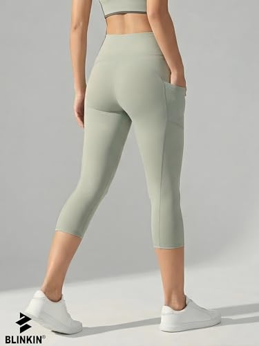 Image of BLINKIN Women's 3 /4 Gym Wear Tights for Women with Side Pockets : Perfect for Active Wear, Yoga & Workout - The Ultimate Gym Pants for Woman & Girls (015)