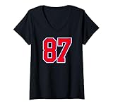 donna numero 87 stile sportivo universitario in rosso blu bianco maglietta con collo a v