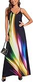 Maxi Dresses for Women Summer Sexy Rainbow Print Loose Casual Colorful Long Sundresses