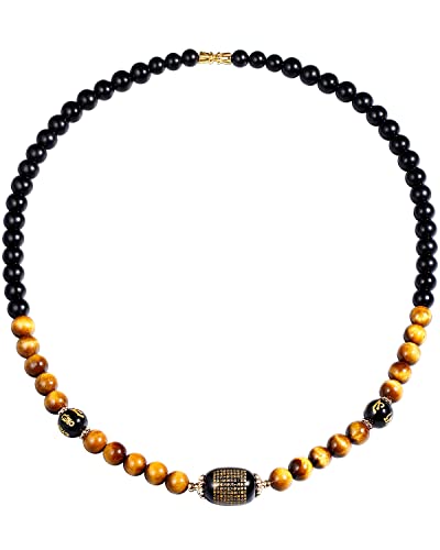 Jewever Feng Shui Black Obsidian with Tiger Eye Necklaces for Women Men’s Necklace Healing Crystals Amulet Bring Good Luck and Wealth