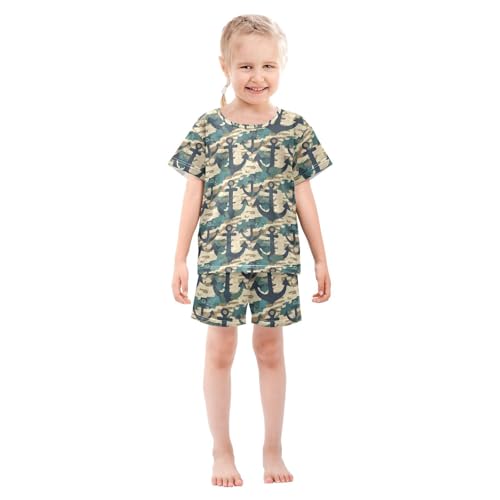 ALAZA Anchor Geometric Camouflage Pajama Set Short Sleeve Sleepwear Soft Lounge Nightwear3