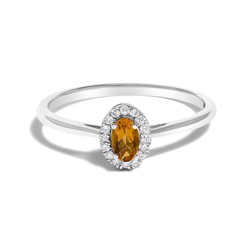 Haus of Brilliance 10K White Gold 5X3MM Oval Orange Citrine and Diamond Accent Halo Ring (I-J Color, I1-I2 Clarity) - Ring Size 6.5