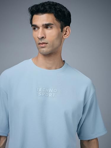 Image of TECHNOSPORT Men Printed Oversized Round Neck T-Shirt with COTFLEX, Dry Fit Sports Tee, Oversized Activewear T-Shirt for Gym, Running, Sports & Casual Wear