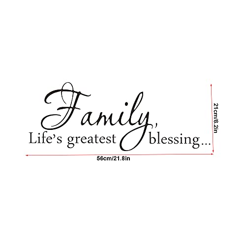 Family Life's Greatest Blessing Vinyl Wall Decal, Removable Stickers for Home Art Decor, Inspirational Quote Saying for Living Room, Bedroom, 22 x 8.3"