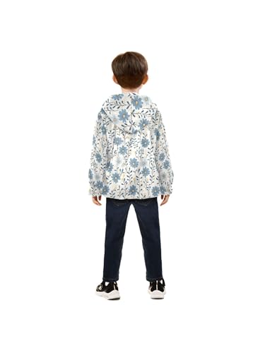Farmhouse Blue Daisy Floral Girls Fleece Jacket Girls Fall Jacket Boys Coats Zip Up Hoodie Children Outerwear 2-10T4