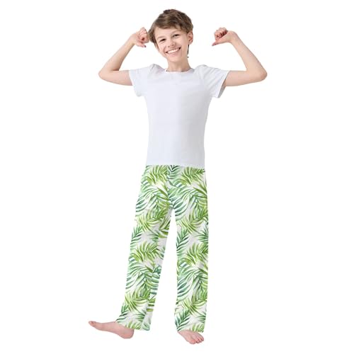 Green Leaves Long Pajama Pants Elastic Waist PJ Bottoms with Pockets S A1110973