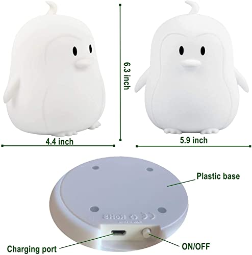 Image of Animal-shaped Big Night Light for Children /Adult, Rechargeable LED Soft Silicone (BPA Free) Bedside Lamp, Adjustable Brightness and 9 Colors by Touch Control & Remote Control (Big Penguin)