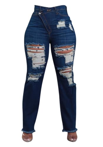 Ptorlio Womens Ripped Jeans High Waisted Bootcut High Waisted Distressed Y2K Streetwear Causal Denim Pants