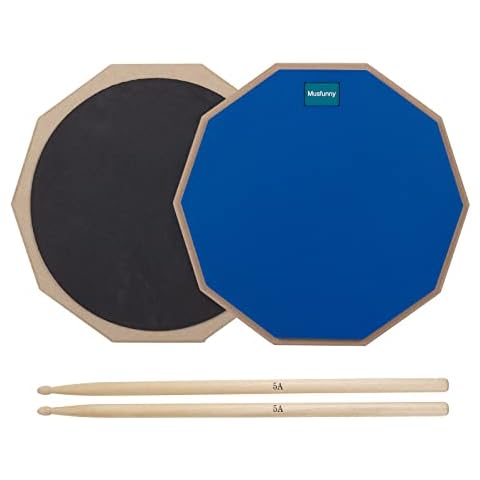 Musfunny Drum Practice Pad and Sticks Set 12 Inch Silent Snare Drum Pads Double Sided Drum Mute Pads with 5A Drum Sticks Storage Bag for Practice Drumming (12 inch Blue) Cover