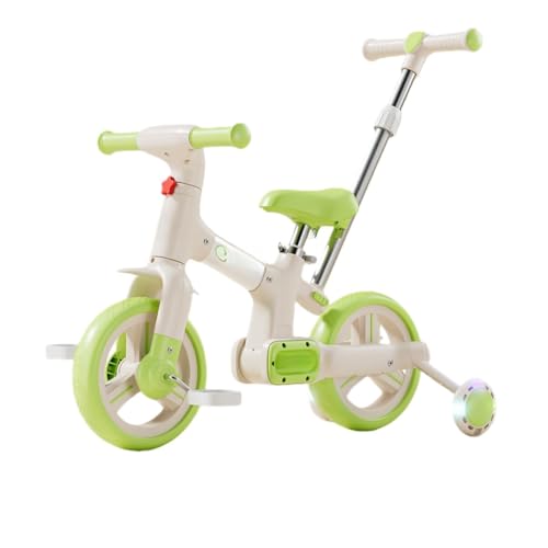 LUOGOXI子供用自転車 1台4役多機能キッズバイク ベビーカー 補助輪とプッシュロッド付き 高さ調整可能 折りたたみ式 1〜5歳 誕生日 プレゼントトおしゃれ 乗り物 乗用玩具 男の子 女の子 子供の日 (グリーン,(ハンドル付き))