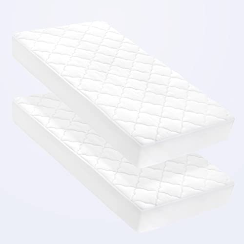 Image of SLEEP ZONE Waterproof Crib Mattress Protector Pad 2-Pack - Quilted, Fitted Baby Mattress Cover 28"x52" - Soft Breathable Toddler Mattress Pad Noiseless Infant Bed Topper - Deep Pocket 14" White