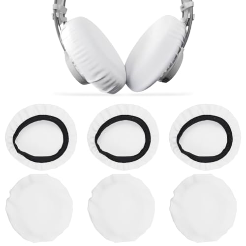 6 Pièces Coussinets d'Oreilles pour Casque, Housses de Casque Extensibles Lavables, Housses d'Oreilles pour Casque en Tissu Flexible, Protection contre la Sueur pour Salle de Sport, Jeux (Blanc)