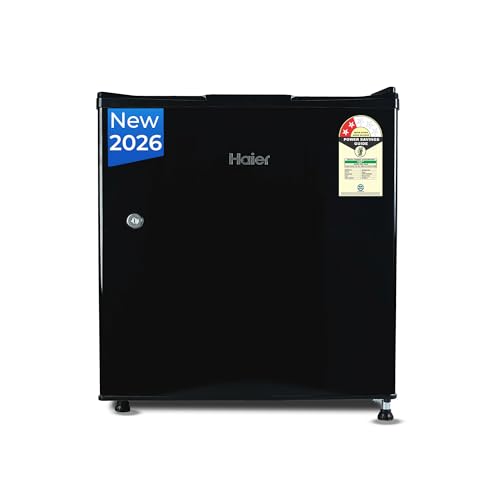 Haier 50 L 2 Star Direct Cool Minibar Single Door Refrigerator | Freezer Box| Easy Clean Back | LED Light | Lock & Key (HRD-752KSA, Black Steel)