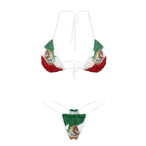 Spowatriy Mexican Flag Women's Bikini Sets High Waist Two Piece Bathing Suits Swimsuit Triangle Thong Sexy Swimwear