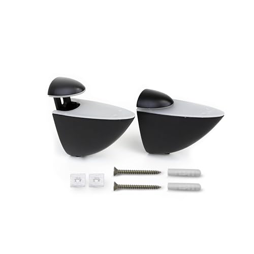 Emuca - Juego de 2 soportes para estante de madera o cristal Pelicano, Plástico y Zamak, Pintado negro