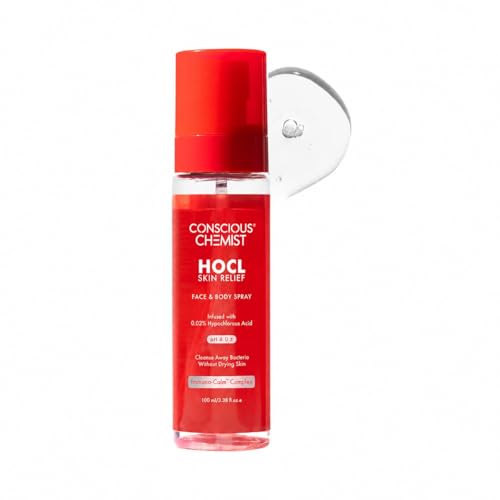 Image of Conscious Chemist HOCL Skin Relief Face & Body Spray | 100ml | Soothing & Repairing Toner | Hypochlorous Acid Mist for Quick Relief from Body Odour, Acne, Redness & Irritation | Soothes Sensitive & Irritated Skin, Suitable for All Skin Types | men & Women