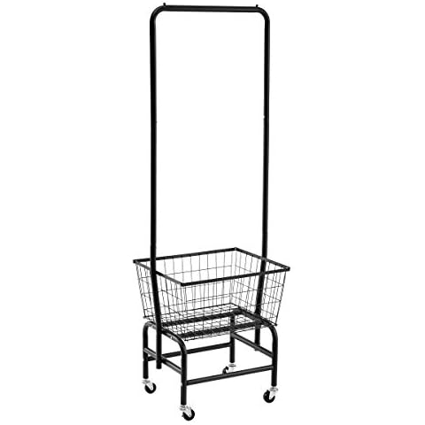 ALIMORDEN Laundry Cart with Clothes Rack, Rolling Laundry Butler with Wire Storage Rack，Black Cover