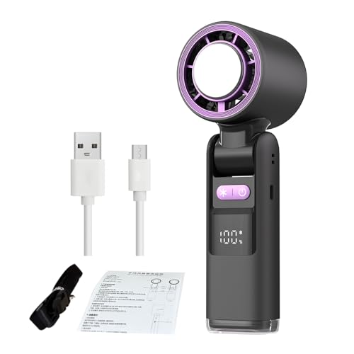 Fiauli - Ventilador portátil con pilas con pantalla digital de 105.000 rpm, potente flujo de aire de 1 a 100 velocidades, portátil, recargable, mini enfriador plegable para gris