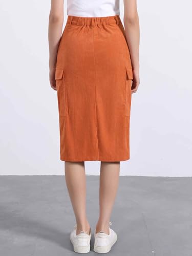 Allegra K Corduroy Cargo Skirts for Women's High Waisted Elastic Back H Line 2025 Fall Midi Skirt3
