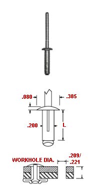 3/16" Dia. TRI-Grip Aluminum Blind Rivet with Aluminum Mandrel Grip Range .040-.625, Dome Head, Designed for RIVETING Soft OR BRITTEL Materials (Pack of 100).