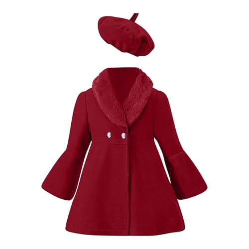 Toddler Girls Long Flare Sleeve Coat Outfits Fleece Collar Solid Color Button Outwear Hat Girl Cute Casual Clothes