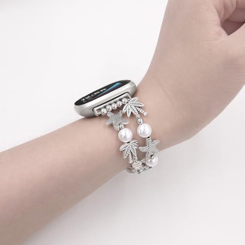 Correa de perlas compatible con Fitbit Versa y Sense miniatura 5