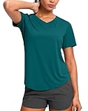 Womens Workout Tops V-Neck Short Sleeve UPF 50+ Sun Shirt Moisture Wicking Quick Dry Top for Gym, Running, Athletic（Harbor Blue, M