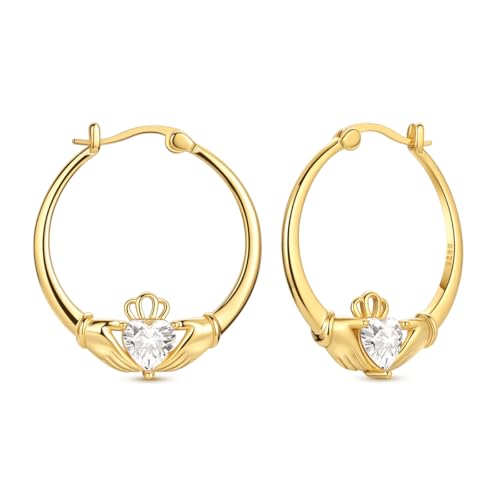 Hapour 925 Sterling Silver Hoop Earrings for Women 14K Gold Plated Hoop Earrings Lightweight Dainty Cubic Zirconia Twist Star Hoop Earrings