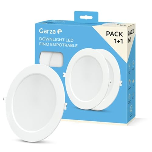 Garza   Pack 1+1 Downlight LED Empotrable Circular Extraplano Ojo de Buey, 22cm, 18W, 4000K Luz Neutra, 1950lm, 30.000h, IP20, Blanco, Ahorro Energético 80%