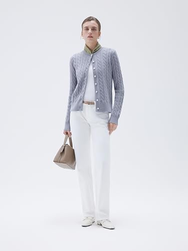 SUUKSESS Women Cable Knit Cashmere Sweaters Crew Neck Button Up Chunky Cardigan Long Sleeve Fall Outfits4