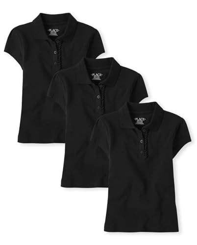 The Children's Place,Girls,Multipack Short Sleeve Pique Polos,Black 3-Pack,Large