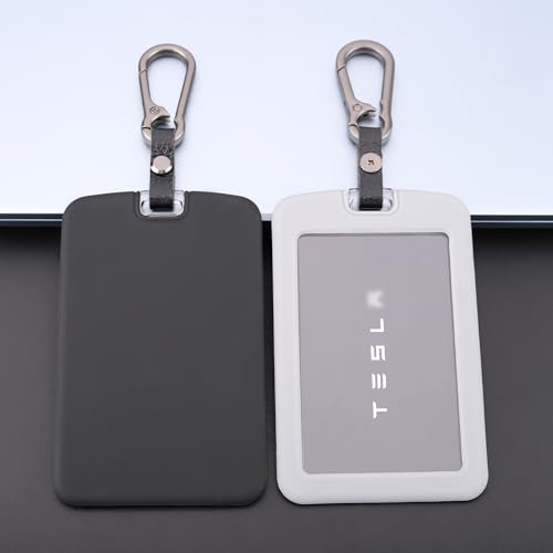 TANDRIVE 2PCS Silicone Key Card Holder Case Compatible with Tesla Model 3 Model Y Cybertruck and Rivian,Key Protector Cover Accessories Including Key Chain, Black and Grey