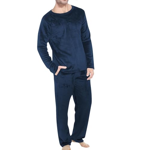 Men's Flannel Pajamas Set Casual Crewneck Long Sleeve Sleepwear Sets Fall Winter Soft Comfort Loungewear 2 Piece