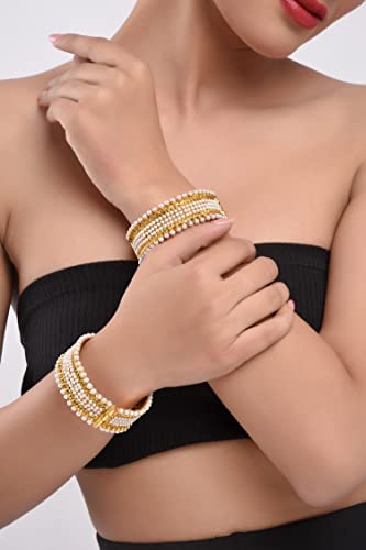 Efulgenz Indian Bangles for Women Gold Tone Traditional Bridal Faux Pearl Beaded Bracelets Bollywood Jewelry Fashion Wedding Bracelet Bangle Set (2 Pcs)4