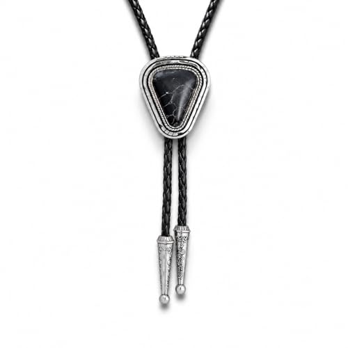 Image of Turquoise Bolo Tie for Men, Leather Braided Necktie Western Cowboy Bola Tie Costume Accessories for Men Women
