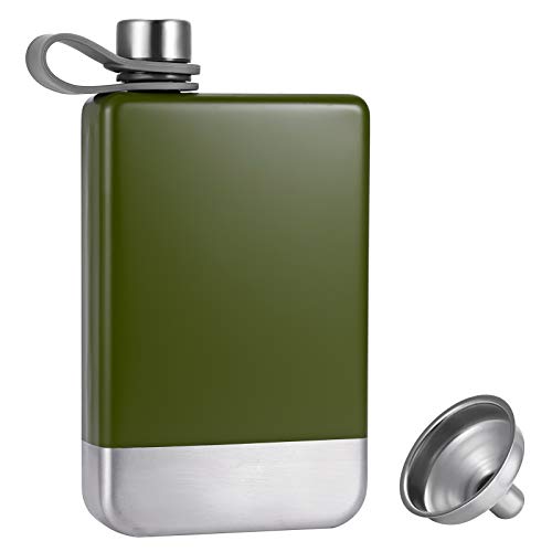 Hillside-Kit Hip Flask for Liquor 8 Oz Stainless Steel Leak proof with Funnel Flask set men flask women flask set (Green&Silver)