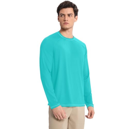 Dark Turquoise Blue Sun Protection SPF Rash Guard Shirt Quick Drying Long Sleeve Men's Sun Protection Long Sleeve Beach3