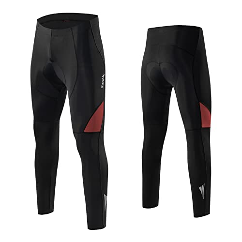 Santic Pantalon Cycliste Homme Hiver Rembourré Pantalon Cyclisme Homme Long avec Coussin Pantalon Velo Rouge Brique L Cover